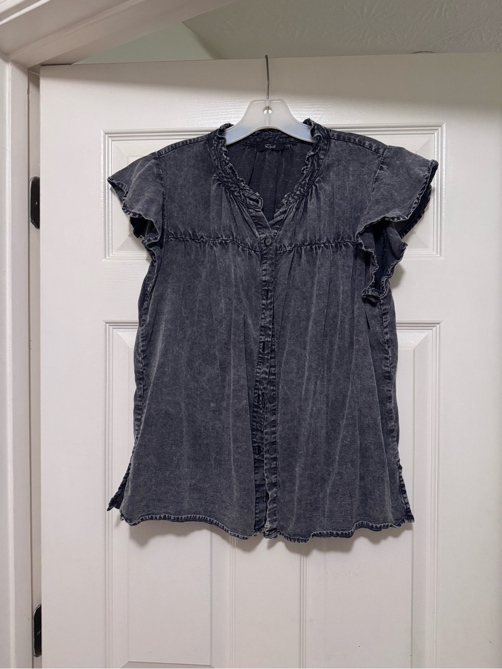 Rails washed Black Ruffle-Trim  Top